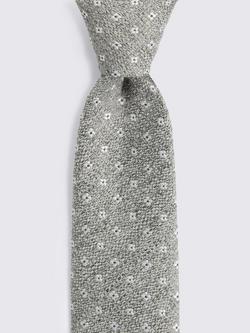 Moss Silk with Linen Micro Medallion Tie, Grey - view 2, Grey