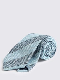 Moss Italian Textured Stripe Tie, Blue, Blue