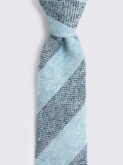 Moss Italian Textured Stripe Tie, Blue - view 2, Blue