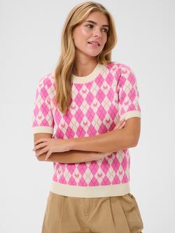 Saint Tropez Pamilla Argyle Knit Top containing LENZING™ ECOVERO™ Viscose, Pink/Multi, Pink/Multi