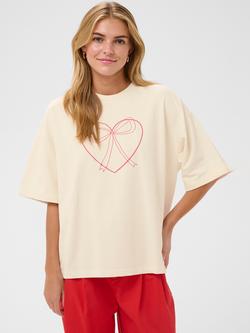 Saint Tropez Pexton Bow Heart Boxy T-Shirt, Beige, Beige