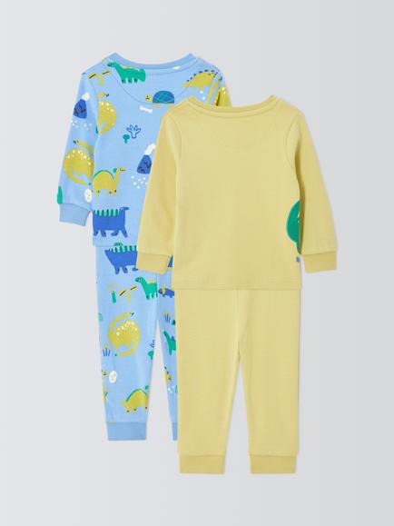 John Lewis Baby Dinosaur Pyjamas, Pack of 2, Multi - view 2, Multi