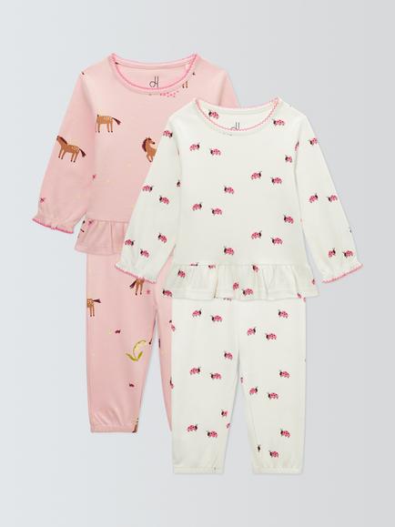 John Lewis Baby Ladybird Pyjamas, Pack of 2, Pink, Pink