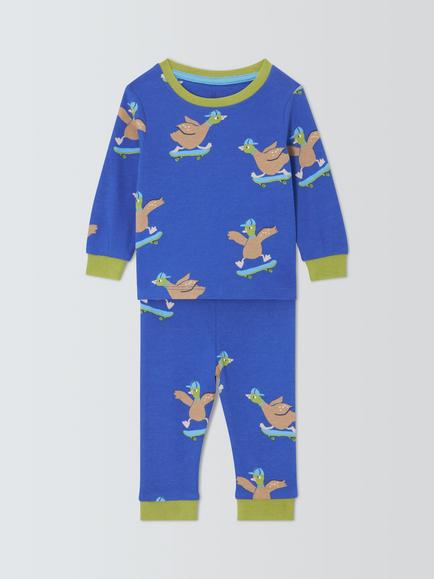 John Lewis Baby Duck Pyjamas, Blue, Blue