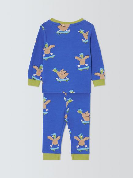 John Lewis Baby Duck Pyjamas, Blue - view 2, Blue