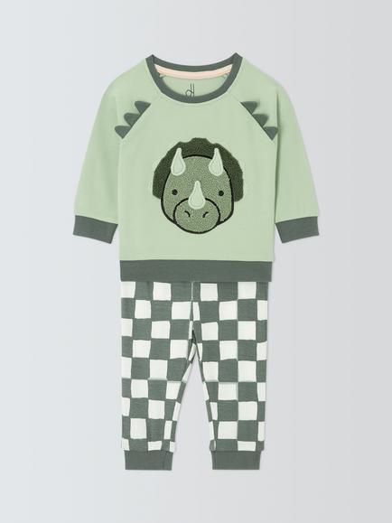 John Lewis Baby Dinosaur Pyjamas, Green, Green