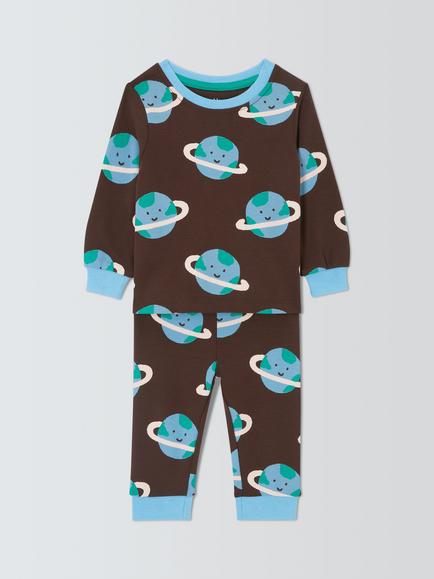John Lewis Baby Planet Pyjamas, Brown, Brown