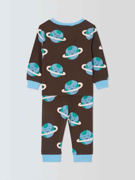 John Lewis Baby Planet Pyjamas, Brown - view 2, Brown
