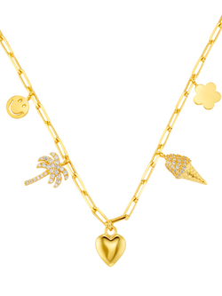 Orelia Mixed Eclectic Pavé Charm Necklace, Gold, Gold/Multi