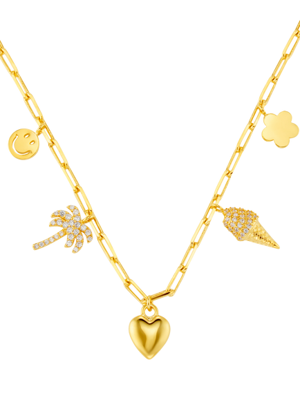 Orelia Mixed Eclectic Pavé Charm Necklace, Gold, Gold/Multi