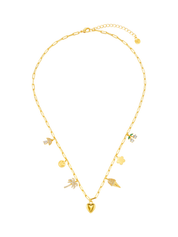 Orelia Mixed Eclectic Pavé Charm Necklace, Gold - view 2, Gold/Multi
