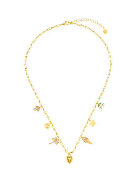 Orelia Mixed Eclectic Pavé Charm Necklace, Gold - view 2, Gold/Multi