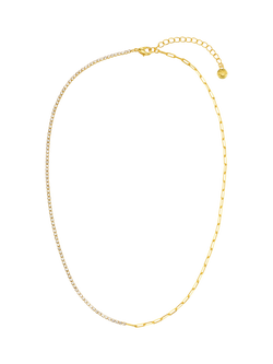 Orelia Asymmetric Crystal Chain Necklace, Gold, Gold