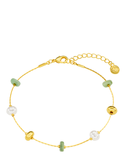Orelia Fine Mixed Bead and Pearl Bracelet, Gold/Green, Gold/Green