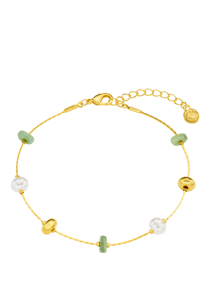 Orelia Fine Mixed Bead and Pearl Bracelet, Gold/Green, Gold/Green