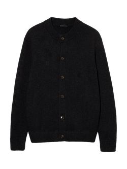 SISLEY Structured Button-Through Wool-Blend Cardigan, Dark Grey Melange, Dark Grey Melange
