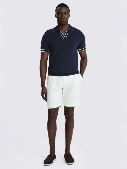 Moss Short Sleeve Contrast Placket Cotton Skipper Polo Shirt - view 2, Navy