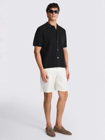 Moss Chevron Pointelle Knitted Shirt - view 2, Black