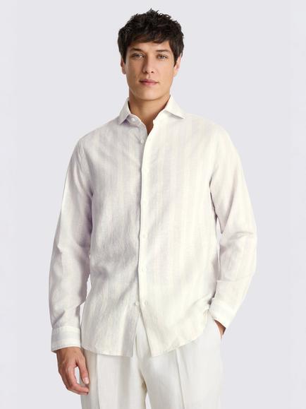 Moss Wide Stripe Linen Blend Shirt, Blue/Off-white