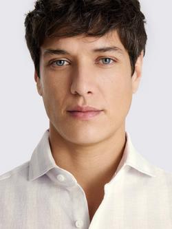 Moss Cotton Linen Blend Wide Stripe Shirt, Pale Blue/Cream - view 2, Pale Blue/Cream