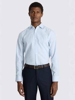 Moss Cotton Long Sleeve Non Iron Slim Striped Shirt, Light Blue, Light Blue