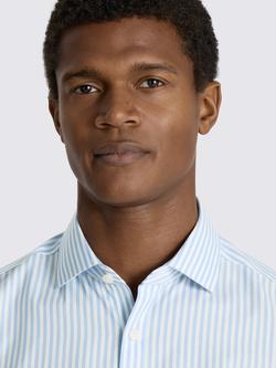 Moss Cotton Long Sleeve Non Iron Slim Striped Shirt, Light Blue - view 2, Light Blue