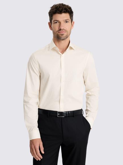 Moss Slim Fit Cotton Blend Stretch Shirt, Off White