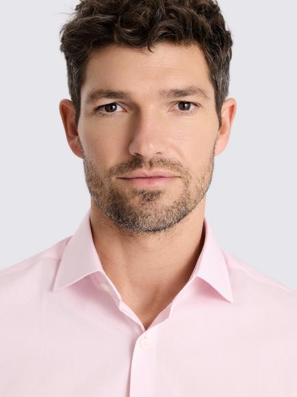 Moss Slim Fit Cotton Blend Stretch Shirt - view 2, Pink