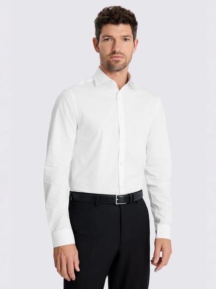 Moss Slim Fit Cotton Blend Stretch Contrast Shirt, White, White