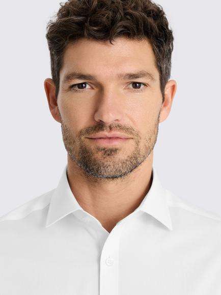 Moss Slim Fit Cotton Blend Stretch Contrast Shirt, White - view 2, White