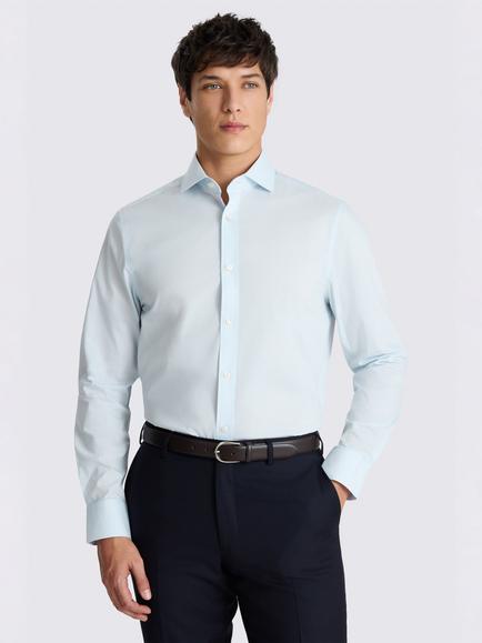 Moss Tailored Fit Cotton Blend Stretch Shirt, Light Blue