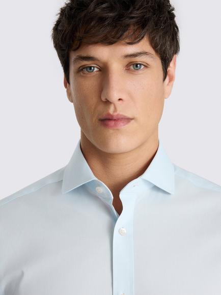 Moss Tailored Fit Cotton Blend Stretch Shirt - view 2, Light Blue