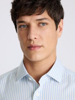 Moss Cotton Tailored Long Sleeve Stripe Shirt, Light Blue - view 2, Light Blue