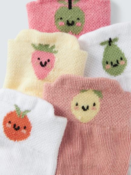 John Lewis Baby Organic Cotton Rich Fruit Ankle Socks, Pack of 5, Multi - view 2, Multi