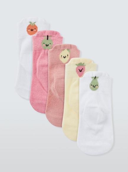 John Lewis Baby Organic Cotton Rich Fruit Ankle Socks, Pack of 5, Multi - view 2, Multi