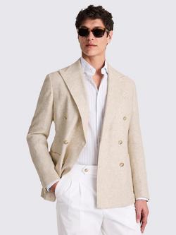 Moss Linen Blend Double-Breasted Blazer, Oatmeal, Oatmeal