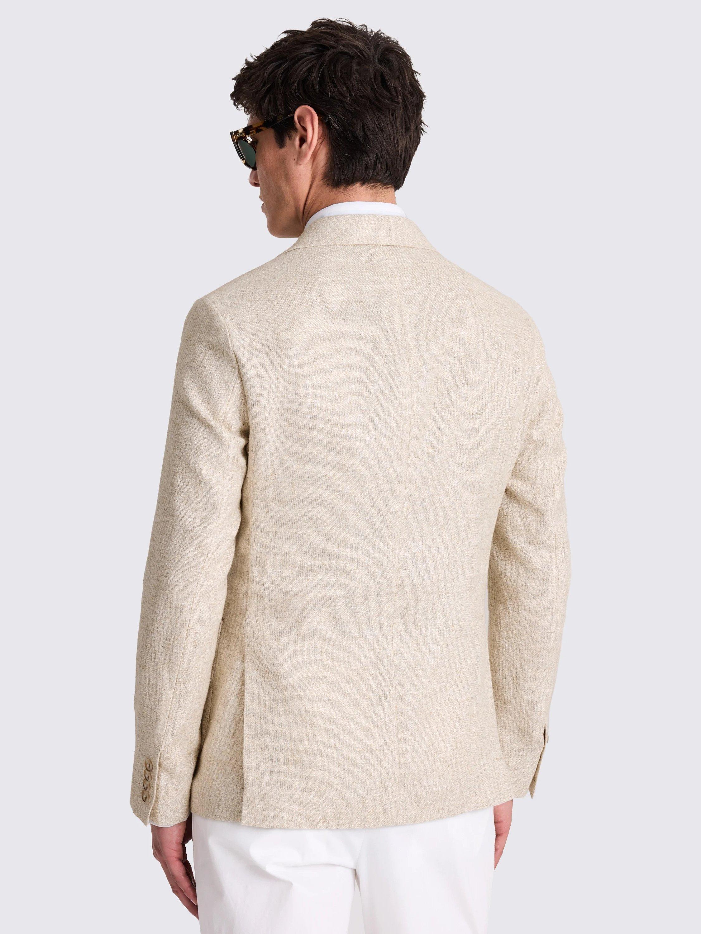 Product image 3 of 5, which shows Moss Linen Blend Double-Breasted Blazer, Oatmeal, 36S