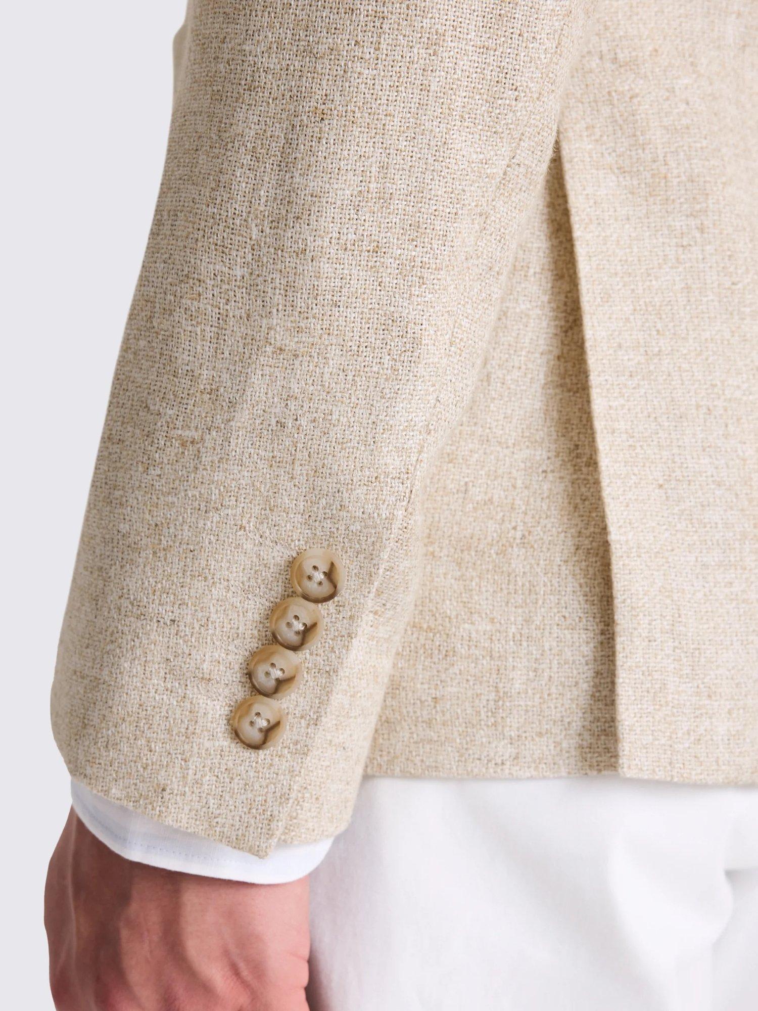 Product image 4 of 5, which shows Moss Linen Blend Double-Breasted Blazer, Oatmeal, 36S