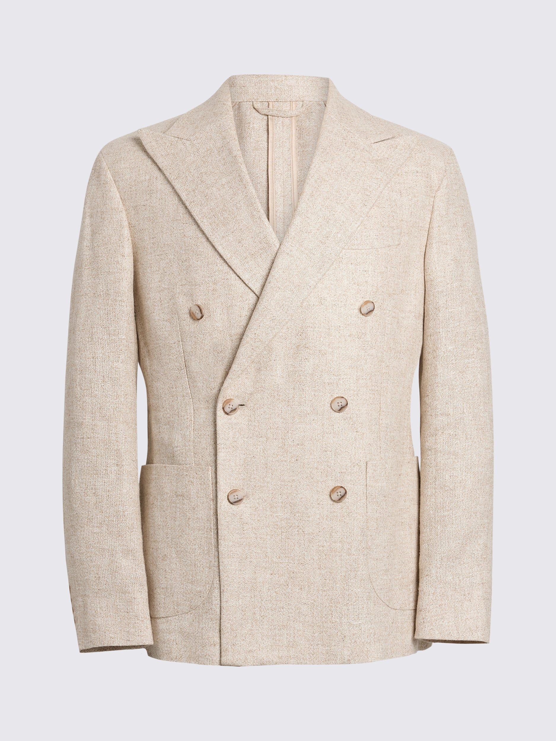 Product image 5 of 5, which shows Moss Linen Blend Double-Breasted Blazer, Oatmeal, 36S