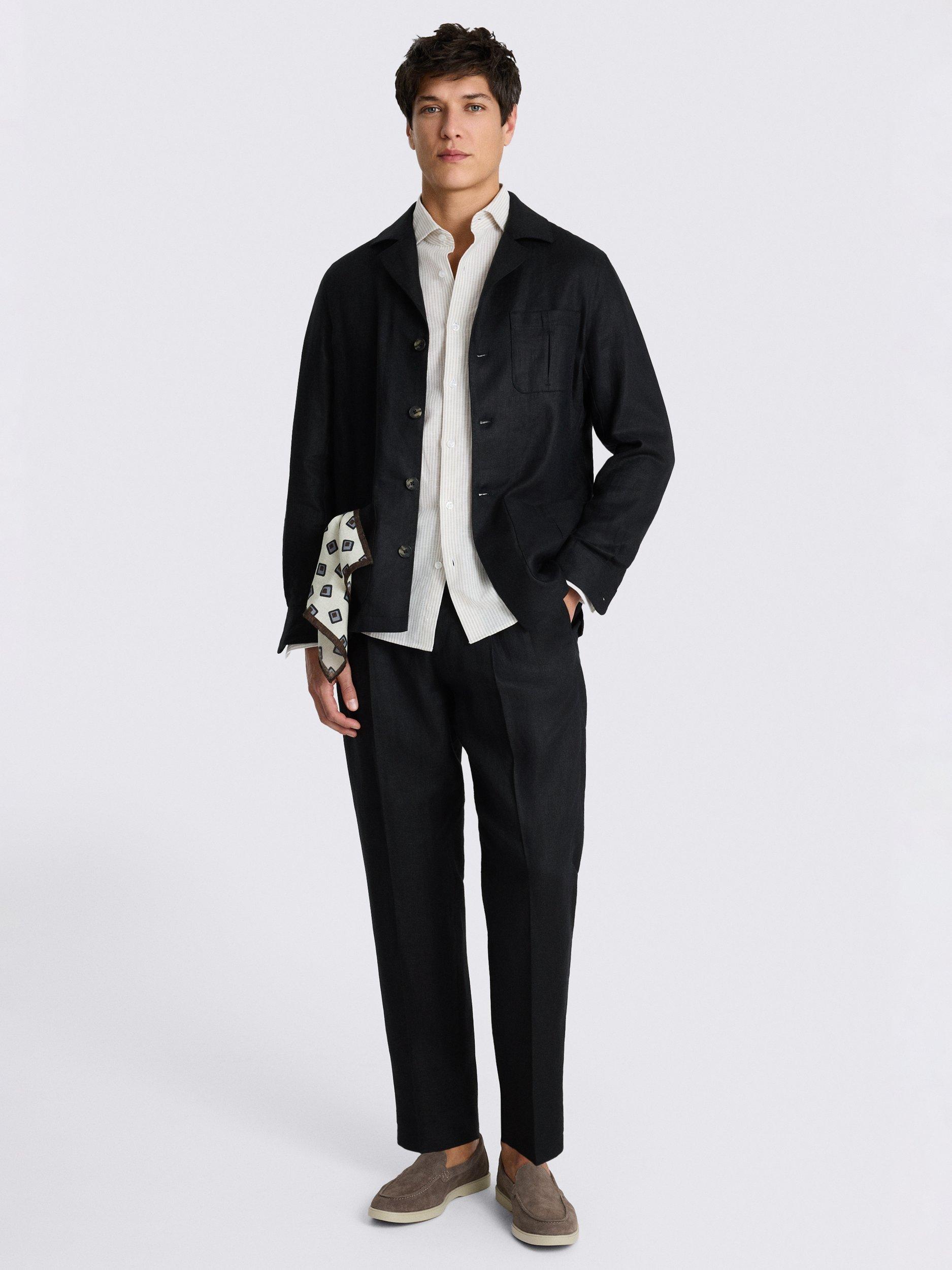 Product image 2 of 4, which shows Moss Linen Shacket, Black, XS