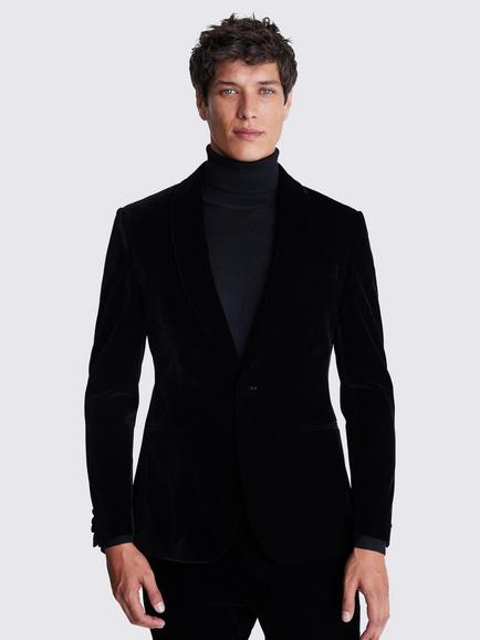 Moss Slim Fit Velvet Suit Jacket, Black, Black