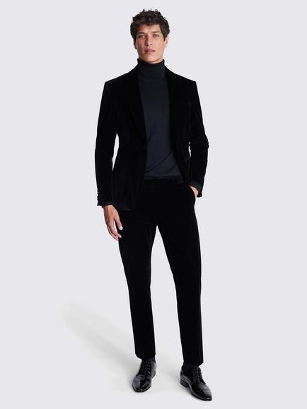 Moss Slim Fit Velvet Suit Jacket, Black - view 2, Black