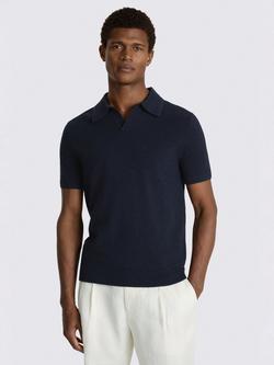 Moss Cotton Rich Boucle Skipper Polo Shirt, Navy, Navy