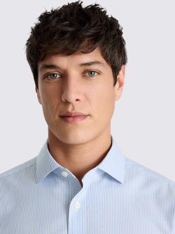 Moss Cotton Blend Tailored Long Sleeve Striped Shirt, Sky - view 2, Sky