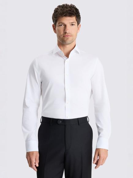 Moss Tailored Fit Cotton Blend Stretch Contrast Shirt, White, White
