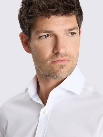Moss Tailored Fit Cotton Blend Stretch Contrast Shirt, White - view 2, White