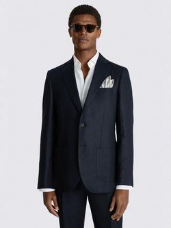 Moss Linen Regular Single Breasted Suit Jacket, Navy, Navy