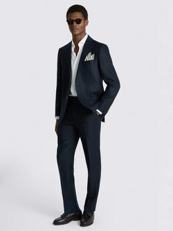 Moss Linen Regular Single Breasted Suit Jacket, Navy - view 2, Navy