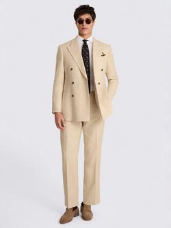 Moss Linen Blend Relaxed Double Breasted Suit Jacket, Ecru - view 2, Ecru