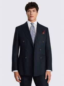 Moss Linen Tailored Double Breasted Suit Jacket, Navy, Navy